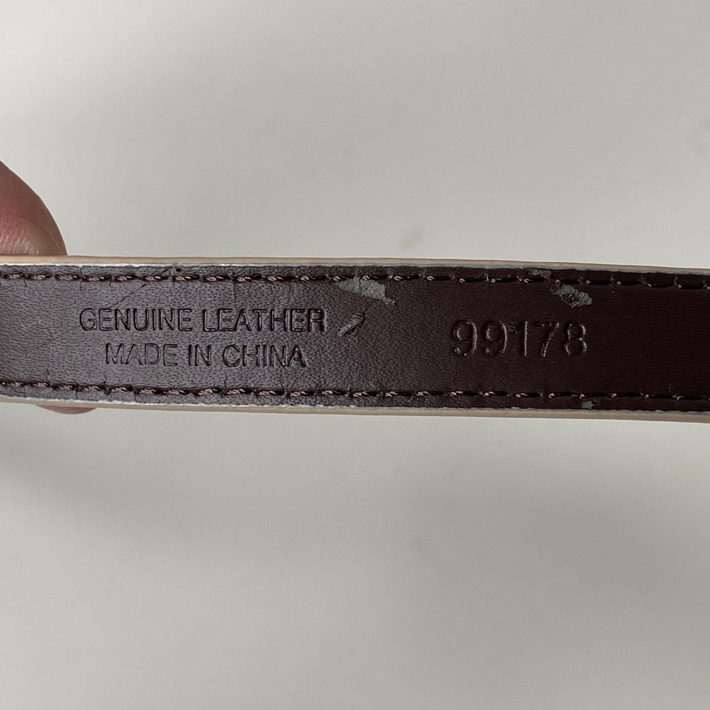 J.Crew Factory Genuine Leather Ostrich Embossed Belt Gold Buckle Cream Size S - Picture 3 of 13